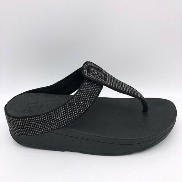 Fitflop | Shoes | Fitflop Isabelle Thong Sandals Black Wedge 5 New | Poshmark